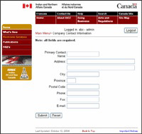 screen capture of the Update Company Contact Information menu